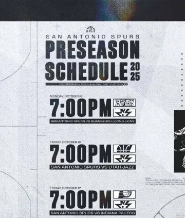 马刺官宣季前赛赛程 首战对阵CBA广州龙狮